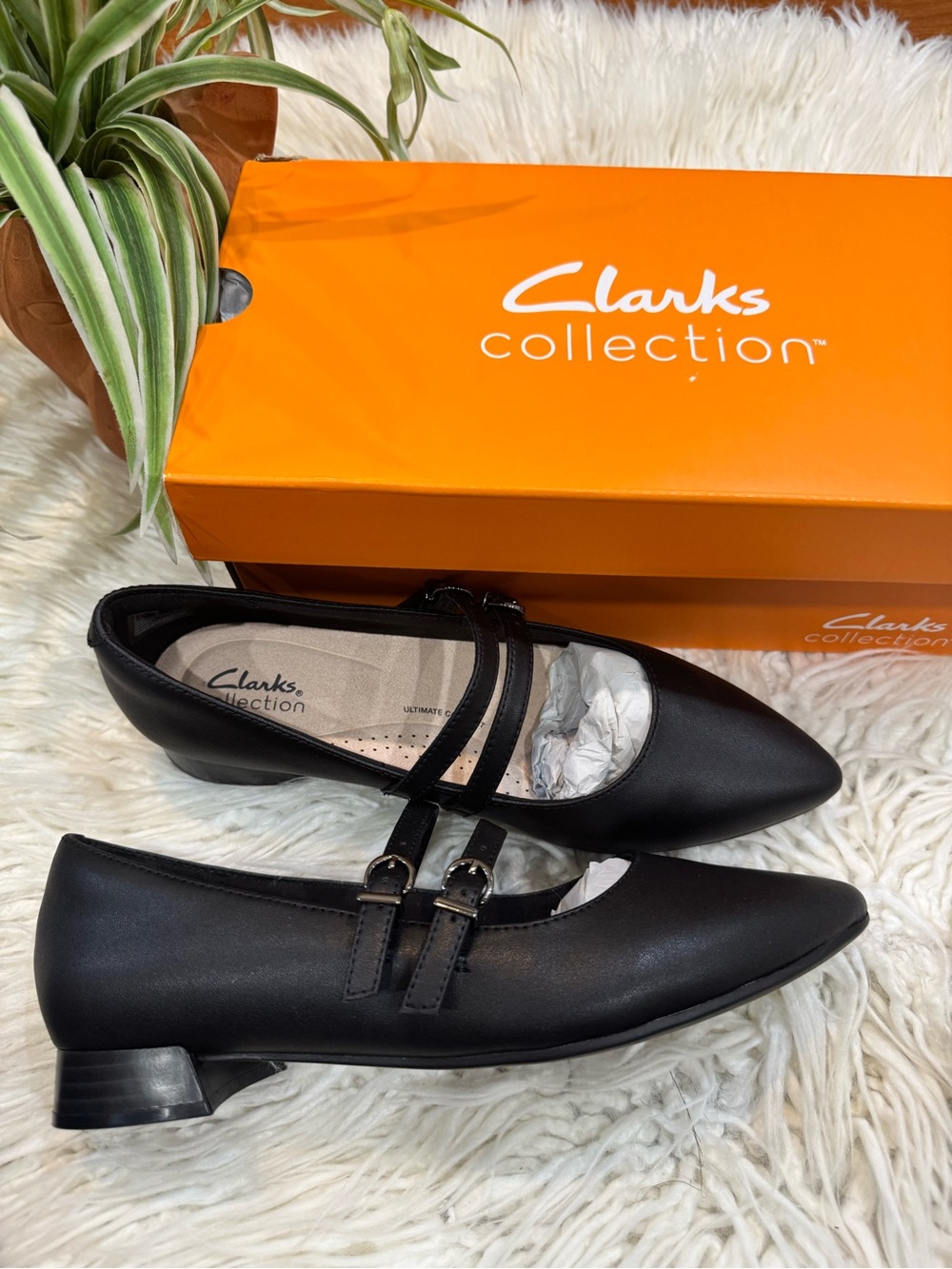 New🌿Clarks Black Double-Strap Pointed-Toe Mary Jane Flats - Picture 4 of 7